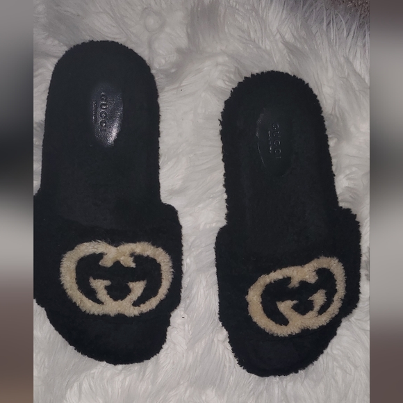 Authentic Gucci Interlocking G Eileen Teddy Shearling Slides SZ 10 - Picture 14 of 16